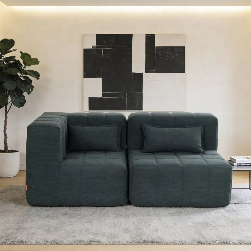 Sofá Modular 2 Lugares com Braço Lateral Easybox CabeCasa MadeiraOriginals Cotelê Verde Escuro