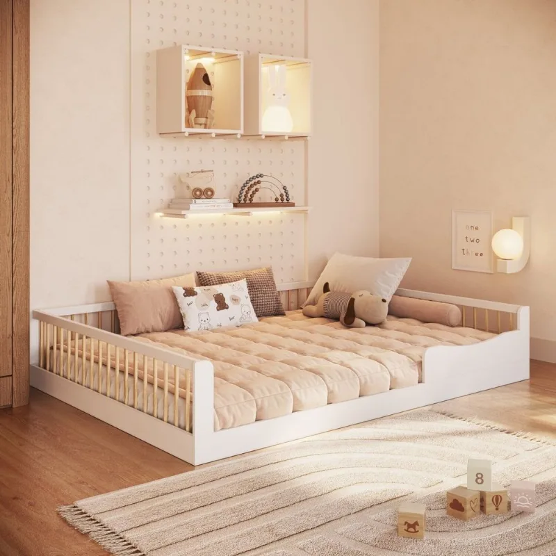 Cama Casal Infantil em MDP Montessoriana Branco/Marrom Yescasa Branco/Natural