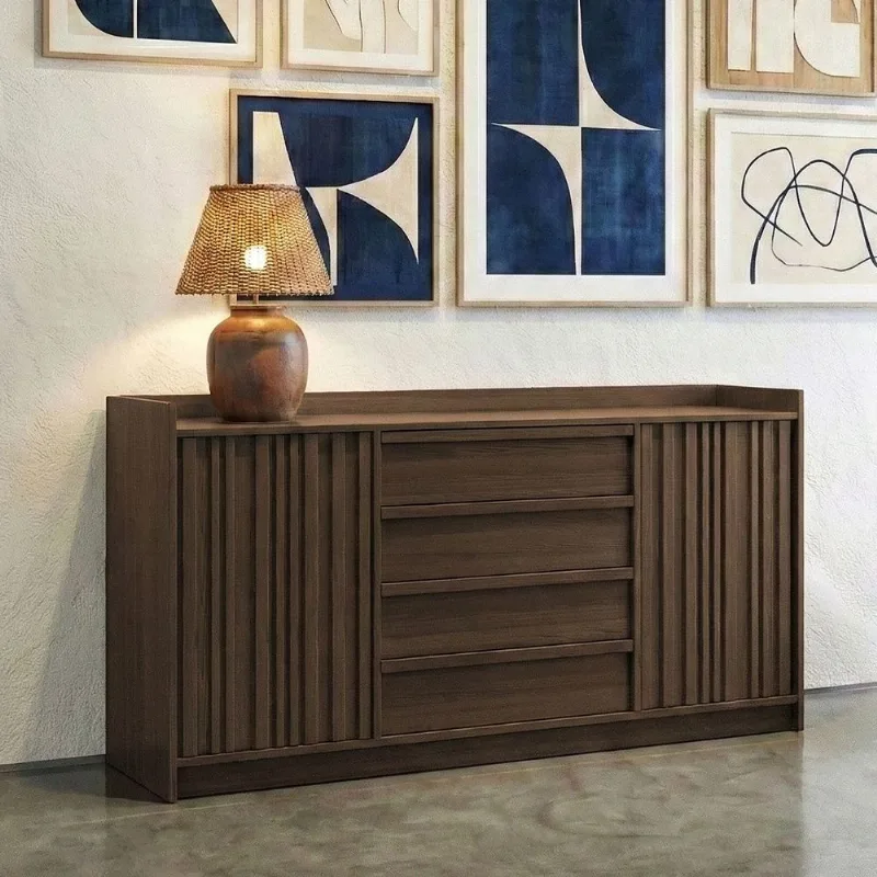 Cômoda 2 Portas Ripadas e 4 Gavetas Seringal CabeCasa MadeiraOriginals Marrom/Nogal Nogal