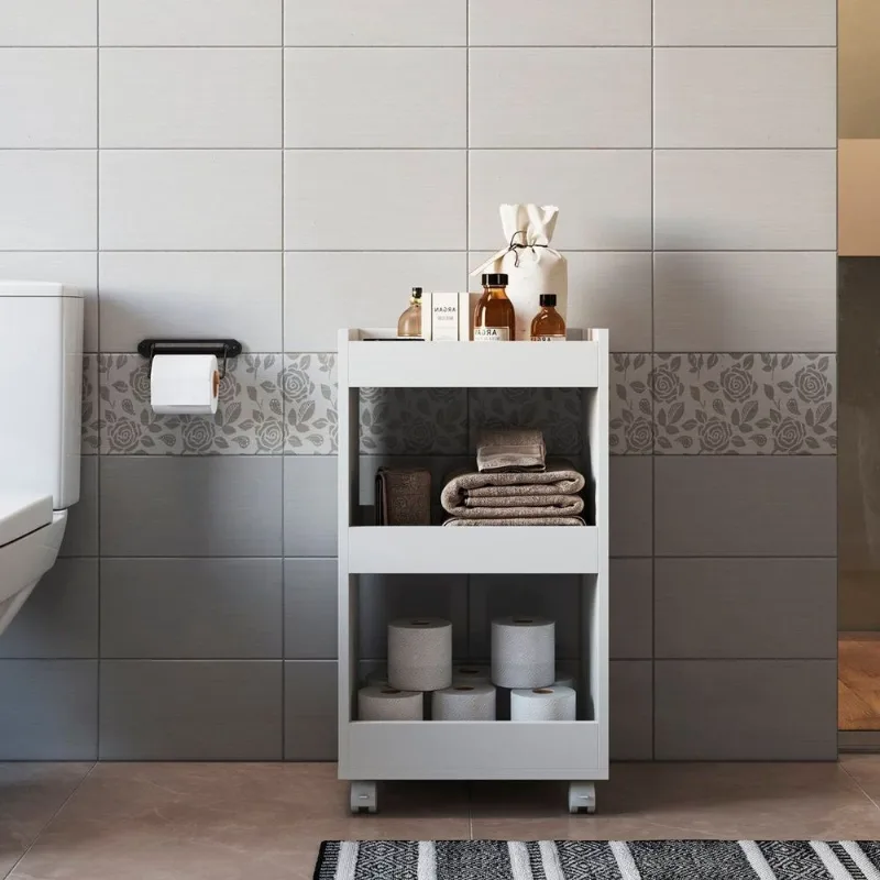 Balcão Multiuso Compacto Branco Com Nichos Abertos E Rodas Branco