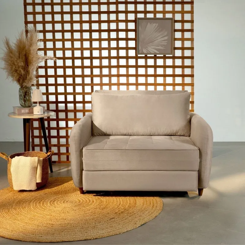 Sofá Cama Solteiro 105cm Mode CabeCasa MadeiraOriginals Bege