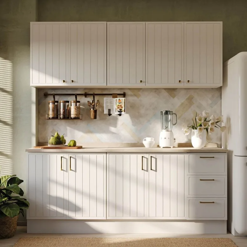 Cozinha Planejada 4 Peças 2 Aéreos 2 Balcões com Tampo Marselha CabeCasa MadeiraOriginals Branco Branco