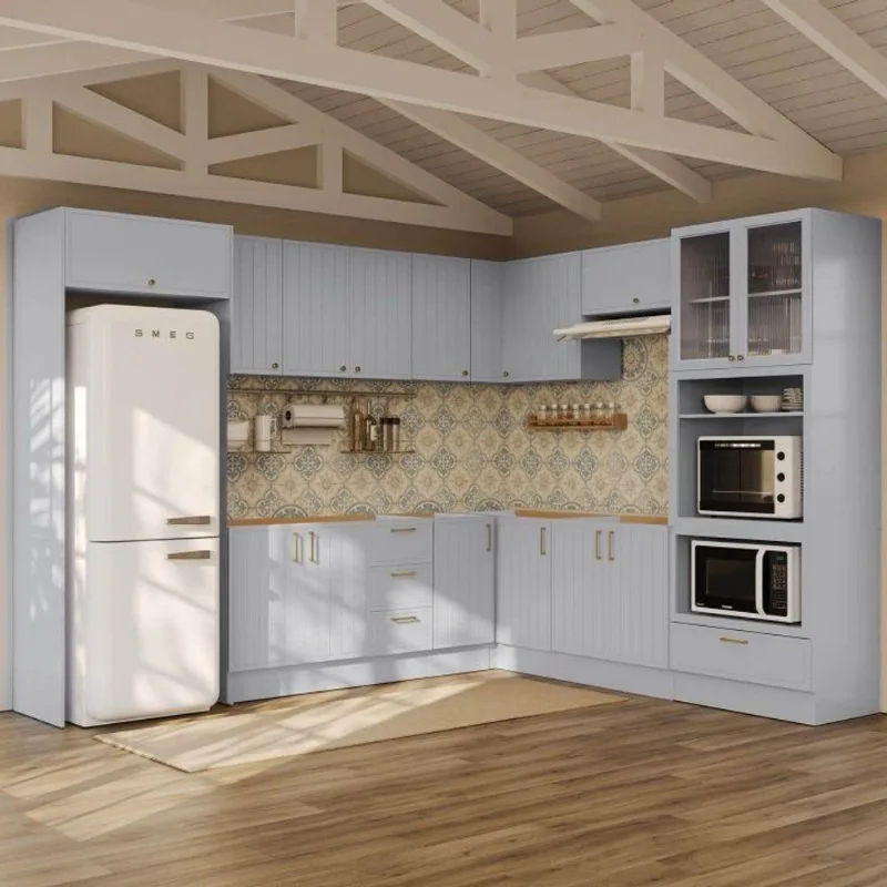 Cozinha Completa Planejada 100% MDF 12 Peças sem Tampo CabeCasa MadeiraOriginals Azul Marselha Azul Sereno