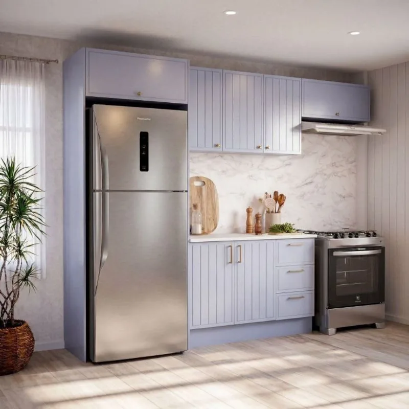 Cozinha Completa Planejada 100% MDF 4 Peças com Tampo CabeCasa MadeiraOriginals Azul Marselha Azul Sereno