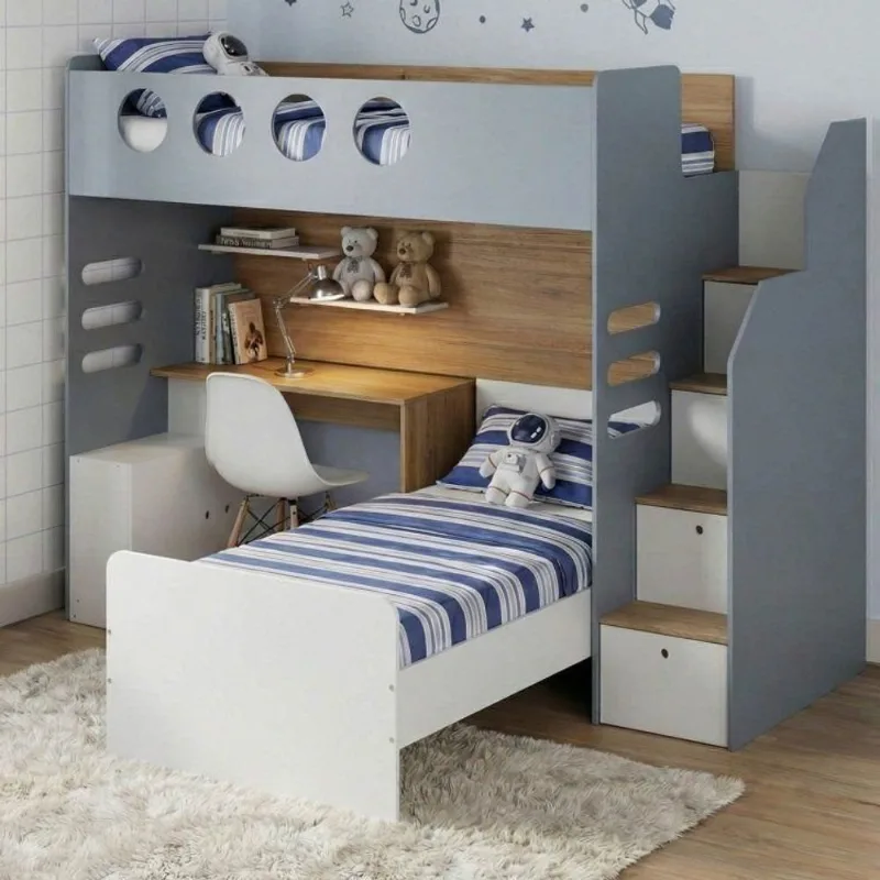 Cama Alta Office com Cama de Solteiro e Armário Baixo Star Maker Casatema Azul Azul/Itapoã