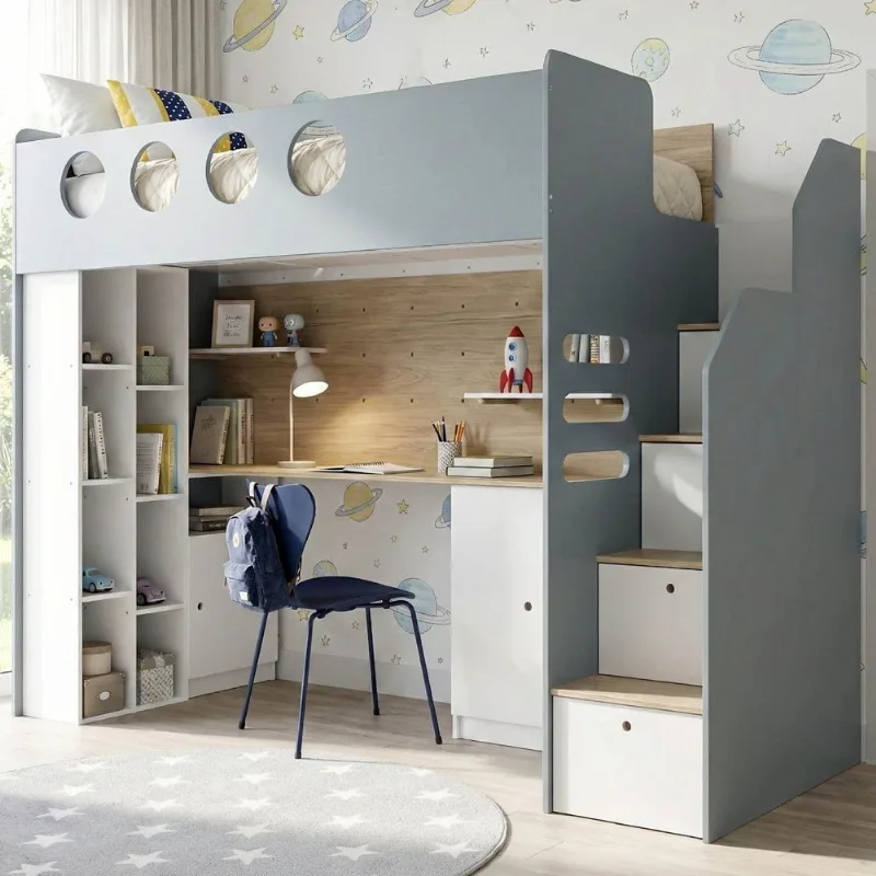 Cama Alta Office com Armários Baixos Star Maker Casatema Azul/Itapoã Azul/Itapoã