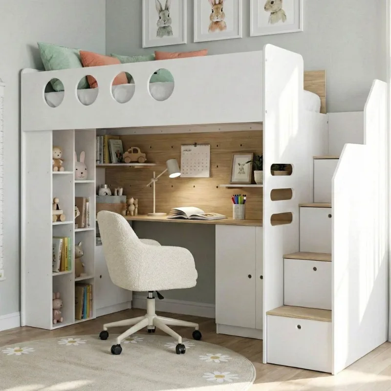 Cama Alta Office com Armários Baixos Star Maker Casatema Branco/Itapoã Branco/Itapoã