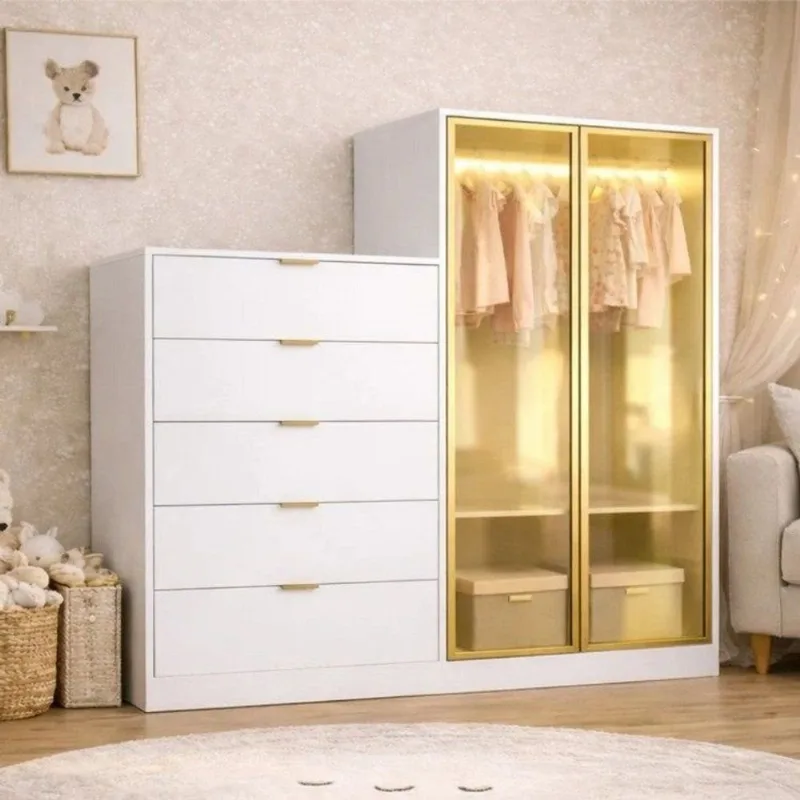 Comoda Infantil 5 Gavetas 2 Portas Reflecta Branco Branco