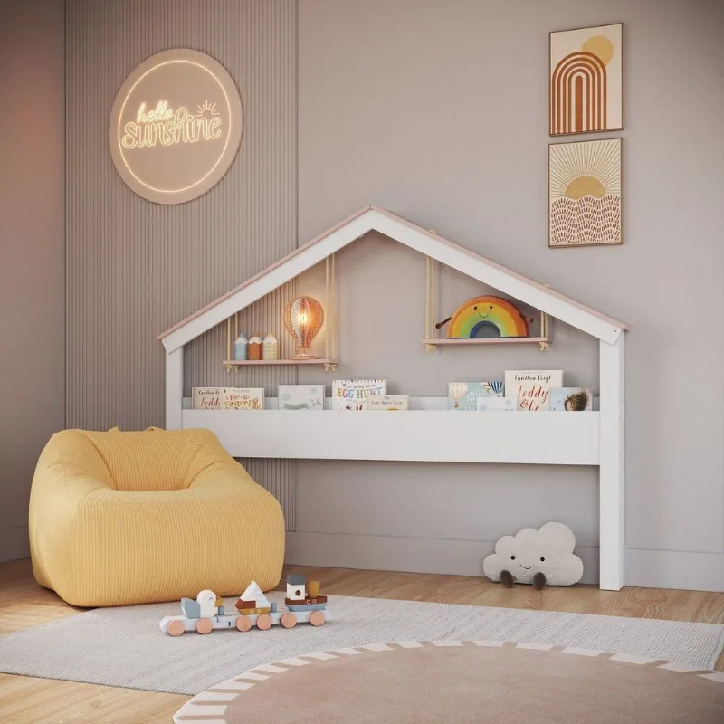 Nicho Moldura Casinha para Quarto Infantil Infanto Branco/Rosa Branco/Rosa