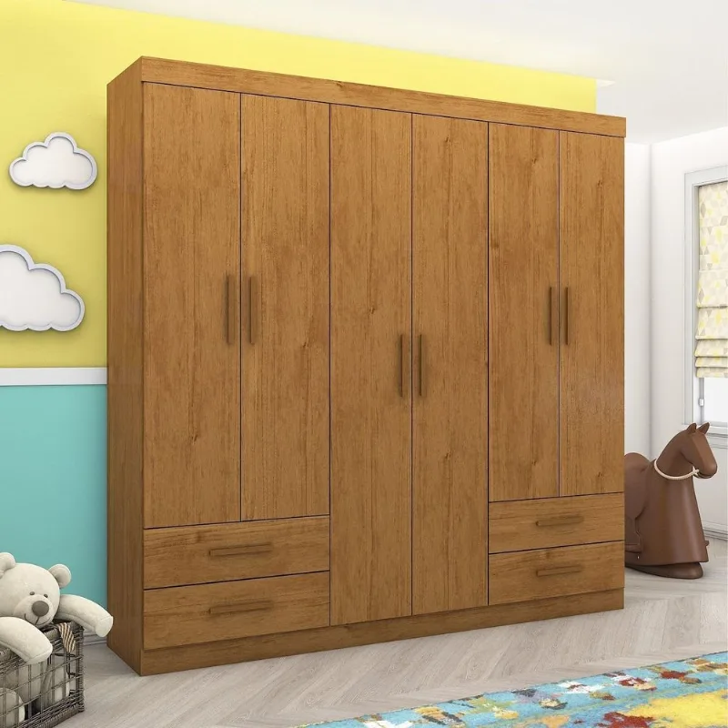 Guarda-Roupa 6 Portas 4 Gavetas Infantil Perola Marrom/Cinamomo Cinamomo