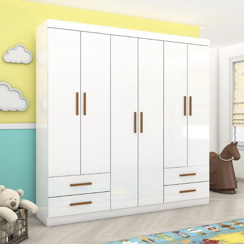 Guarda-Roupa 6 Portas 4 Gavetas Infantil Perola Branco Branco