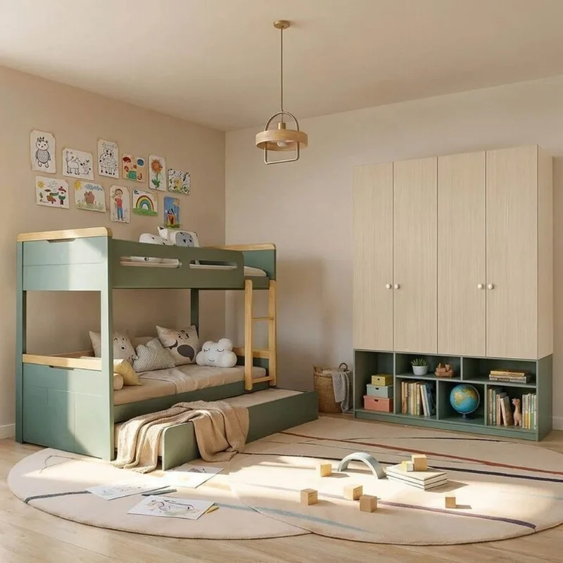 Quarto Completo com Guardar-Roupa Curió e Treliche Petit Casatema Verde/Mel
