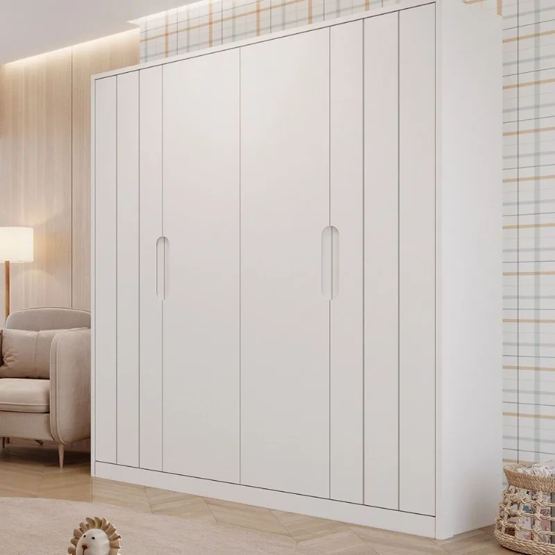 Guarda Roupa de Bebê 4 Portas 4 Gavetas Mel Branco Espresso Móveis Branco Acetinado