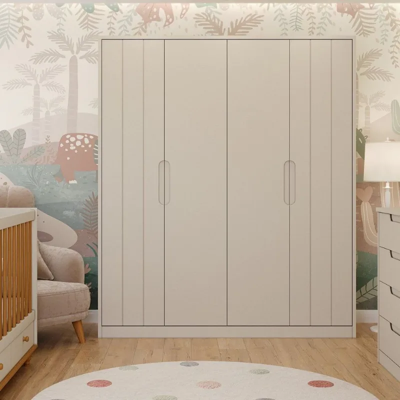 Guarda Roupa de Bebê 4 Portas 4 Gavetas Mel Off White Espresso Móveis Cinza Off White