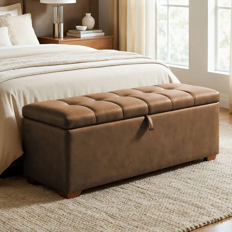 Puff Baú Cama 160cm Munique Com Design Elegante Nobuck Marrom