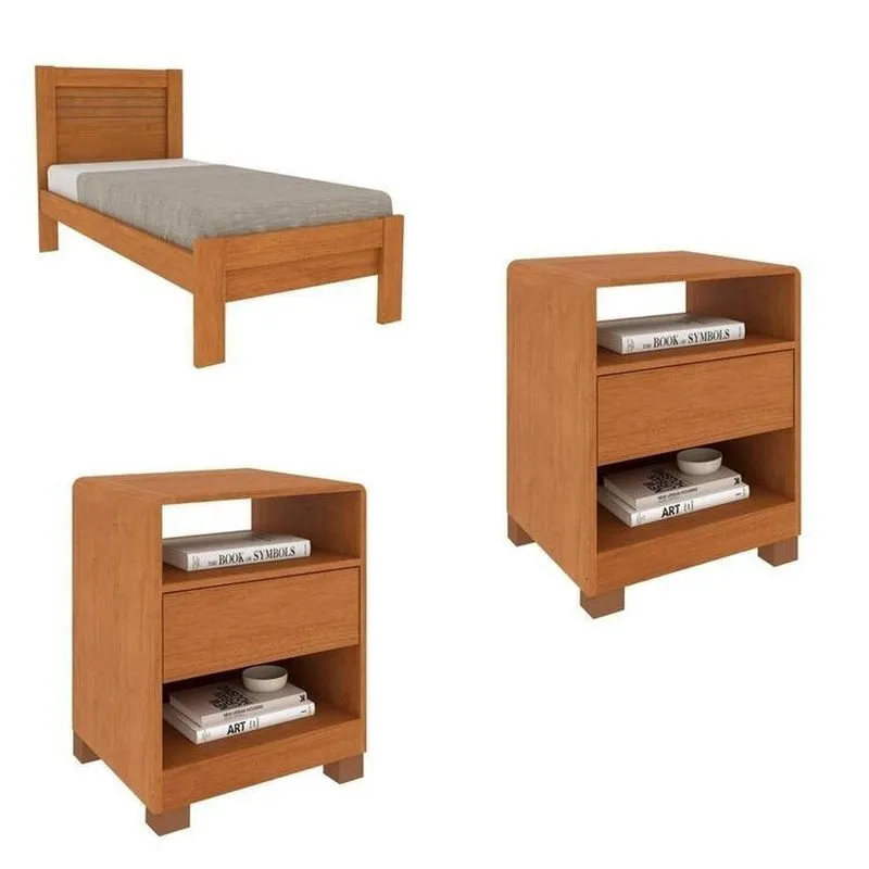 Conjunto Cama Solteiro Safira E 2 Mesas De Cabeceira Luna Espresso Moveis Cinamomo/cinamomo