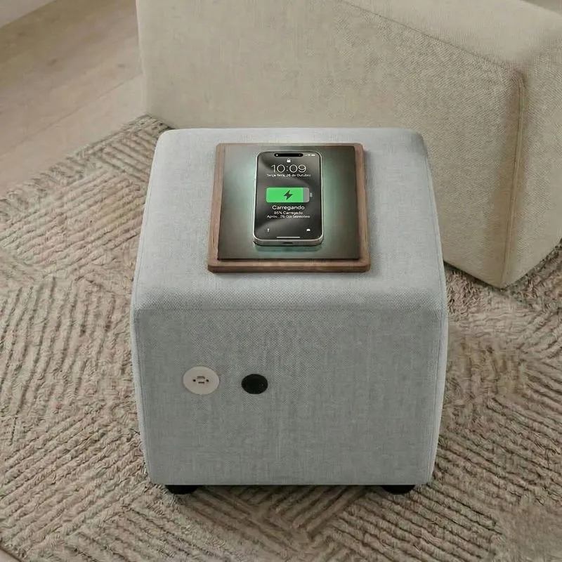 Puff Para Sala De Estar Inteligente Cargo Cinza