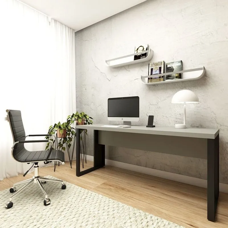Escrivaninha Escritório Home Office 1,70m X 0,70m Com Pés Em Metal Industrial Executive F5 Cinza Sagrado/preto