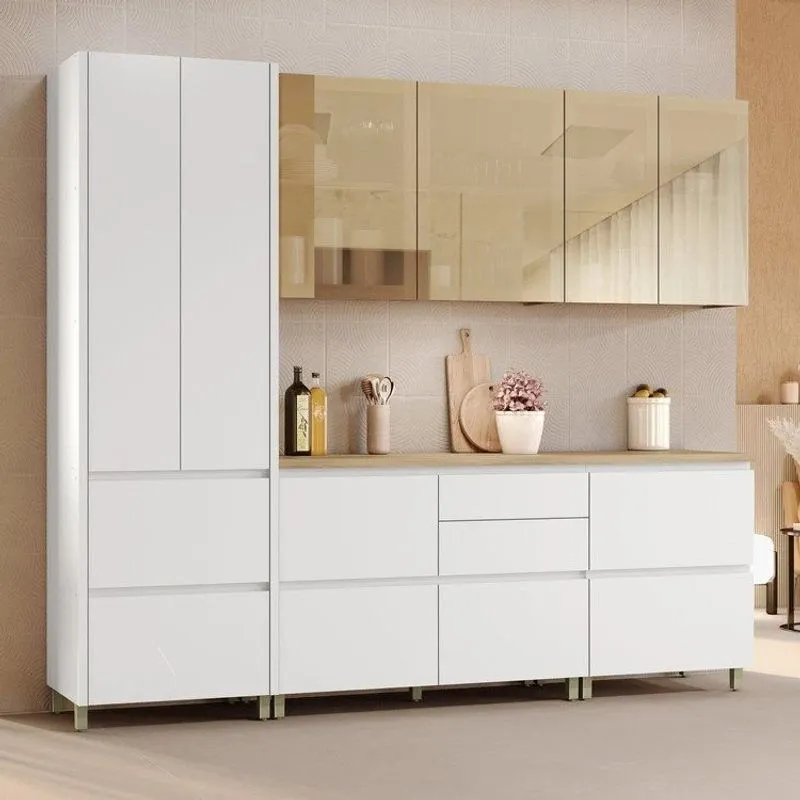 Cozinha Rainha 5 Peças 8 Portas Reflecta 100% Mdf Natura Branco