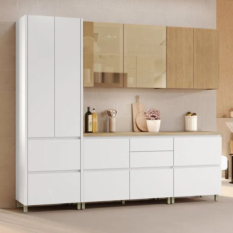 Cozinha Rainha 5 Peças 8 Portas 100% Mdf Natura Branco
