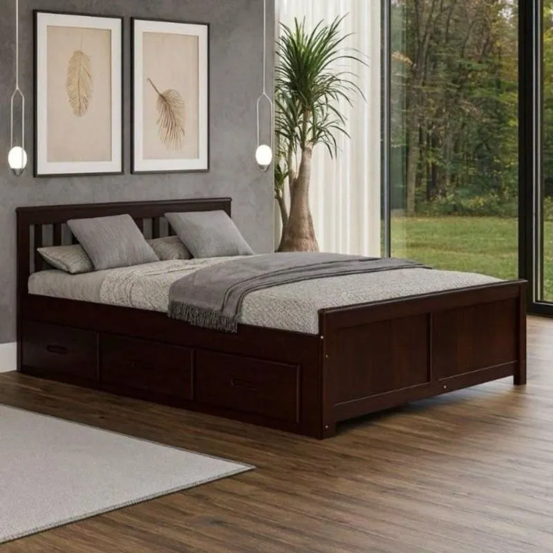 Cama King Size 06 Gavetas Madeira Maciça Imbuia Spot