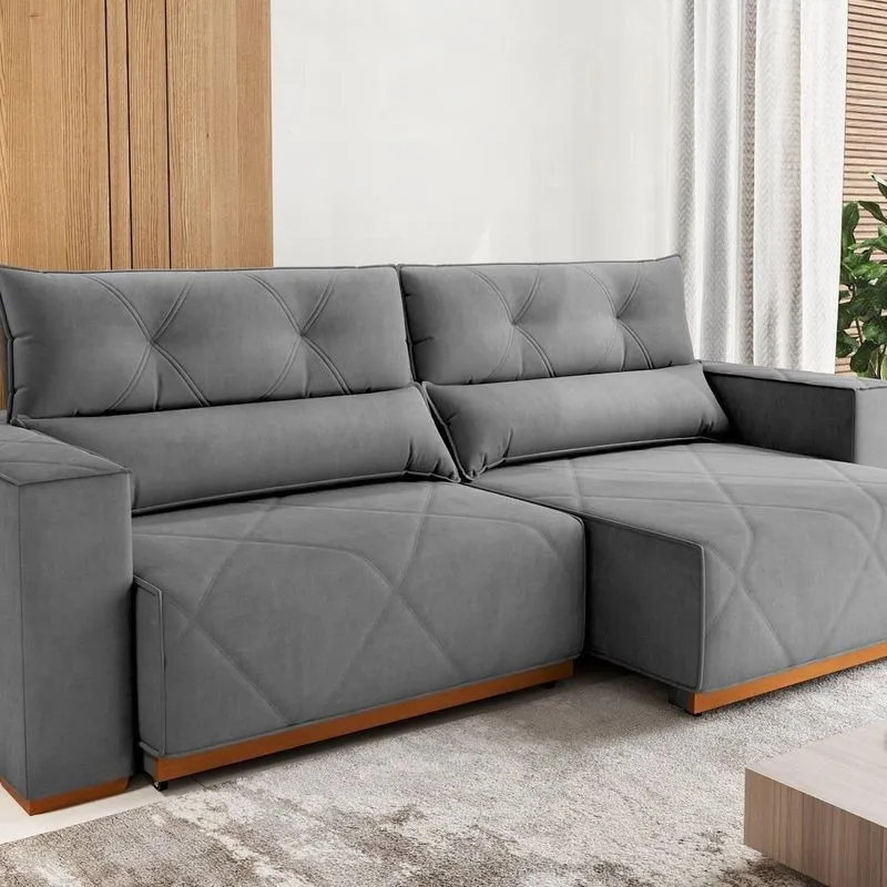 Sofa Retrátil E Reclinável 3 Lugares 2,10m Palace Cinza Grafite Grafite