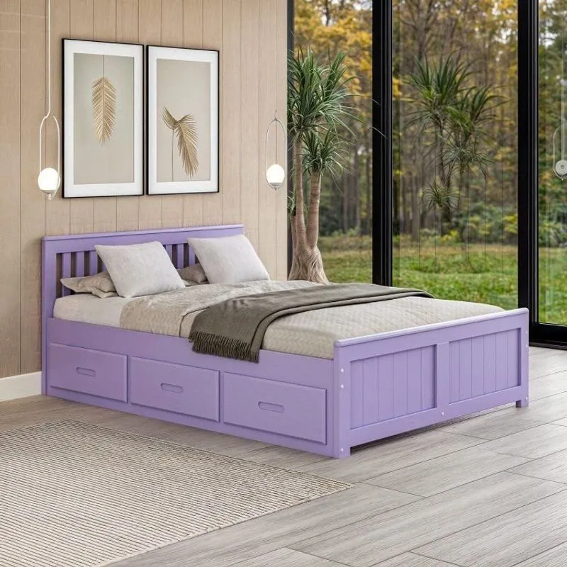 Cama King Size 06 Gavetas Madeira Maciça Lilás Tons&amp;madeira