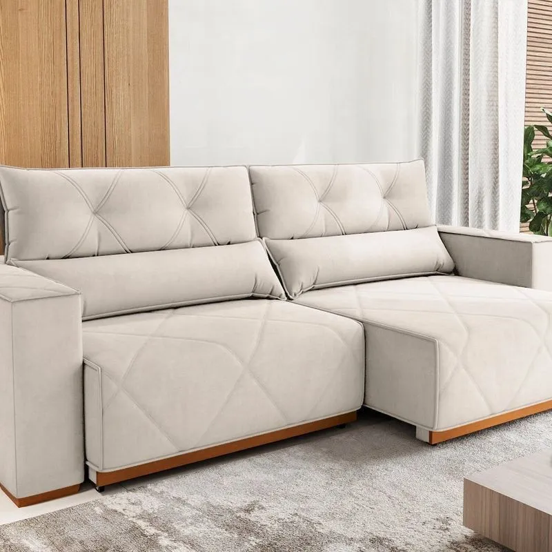 Sofa Retrátil E Reclinável 3 Lugares 2,10m Palace Bege Marfim Marfim