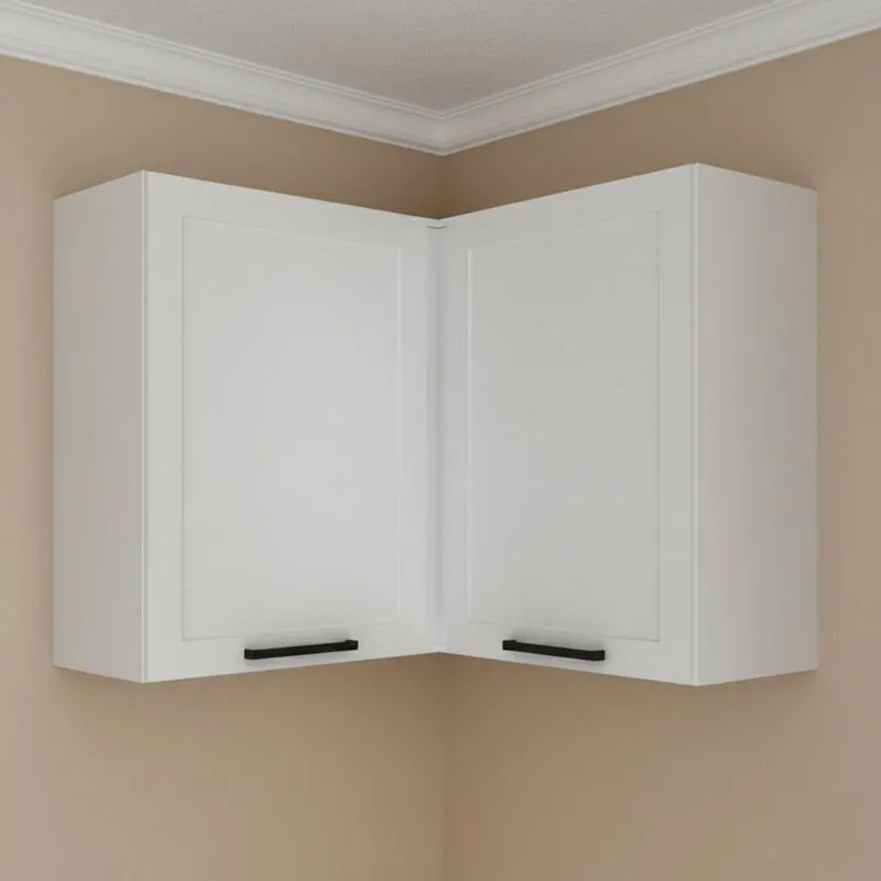 Armário Aéreo De Canto 2 Portas Almofada Americana 90cm Tm1311 Mdf Grazi Branco