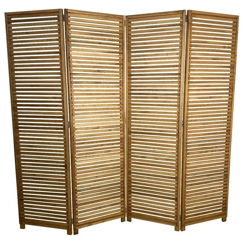 Biombo Decorativo De Madeira 4 Folhas Ripado Sanfonado Maju Madeiral