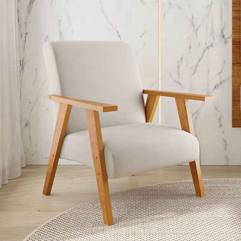 Poltrona Decorativa Pés Em Mdf Fraga Bege Bege