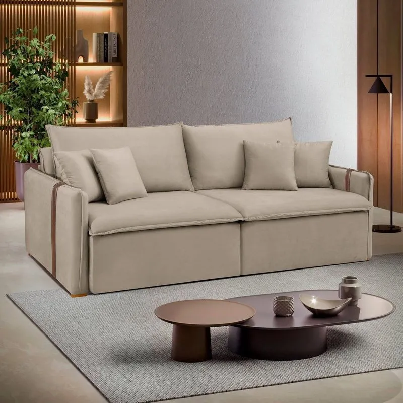 Sofá Cama Retrátil E Reclinável 2 Lugares 200cm Windson Bege