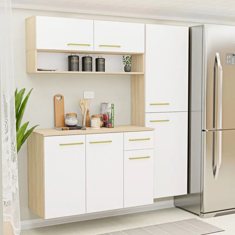 Cozinha Completa Suspensa Com Armário Aéreo E Balcão Aura Dubai/branco