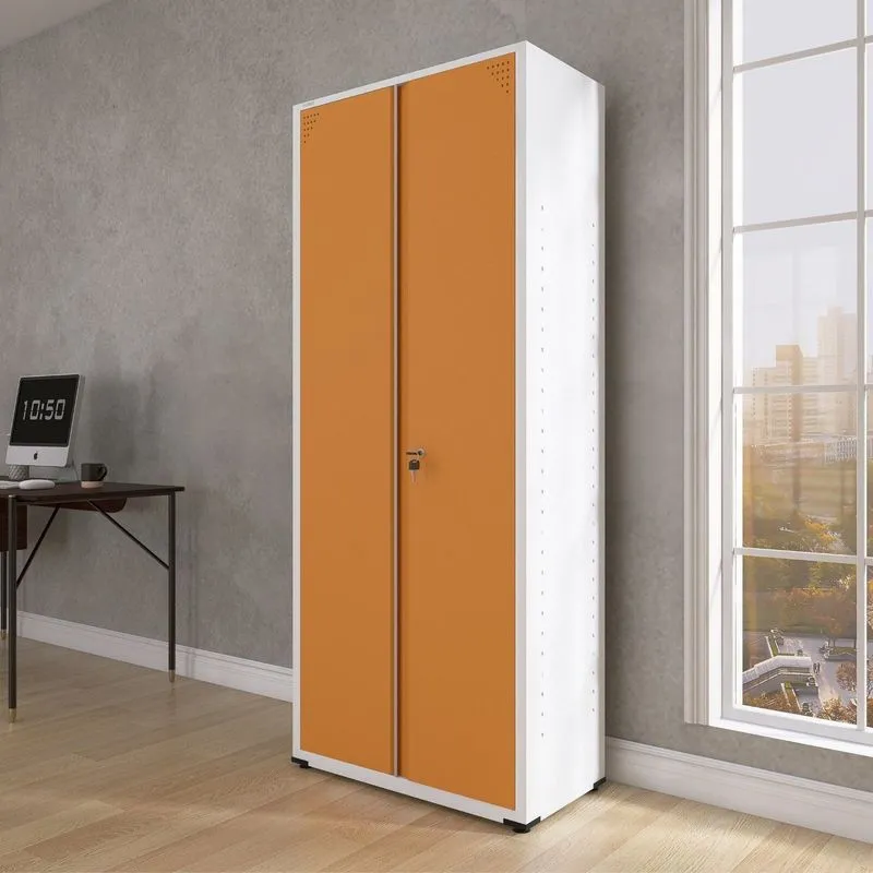 Armário De Aço 2 Portas Com Chave 4 Prateleiras Ap402 Branco/laranja Picasso