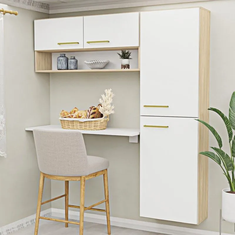 Conjunto Cozinha Com Armário Aéreo E Paneleiro Suspenso Aura Dubai/branco