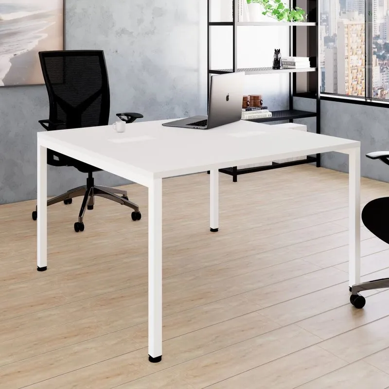 Escrivaninha Dupla Industrial Com Pé Trave 120x120cm Smart Yescasa Branco