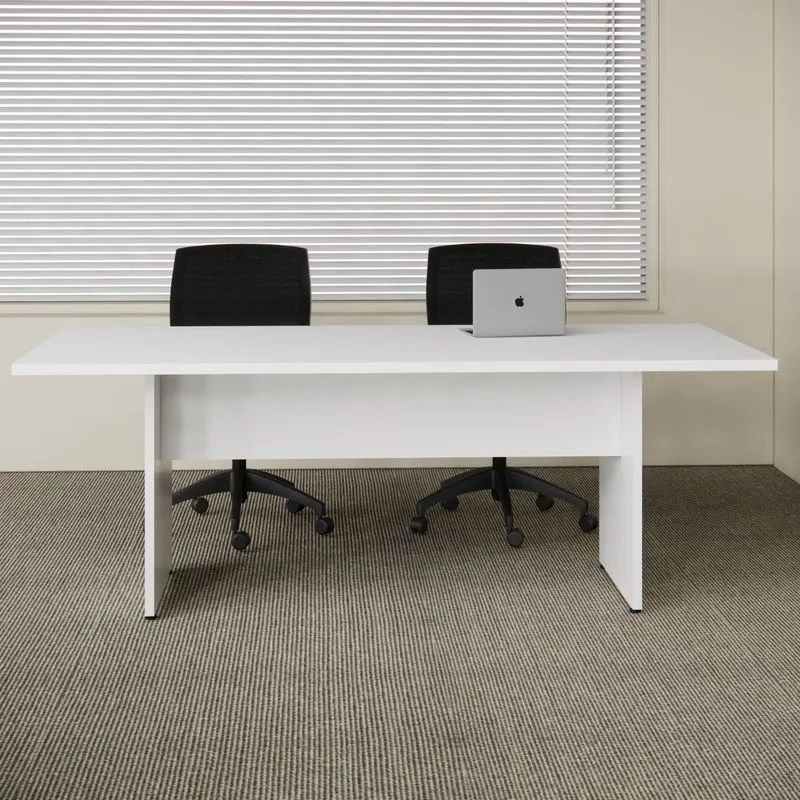 Mesa De Reunião Retangular 6 Lugares Pé Painel 200x90cm Yescasa Cinza