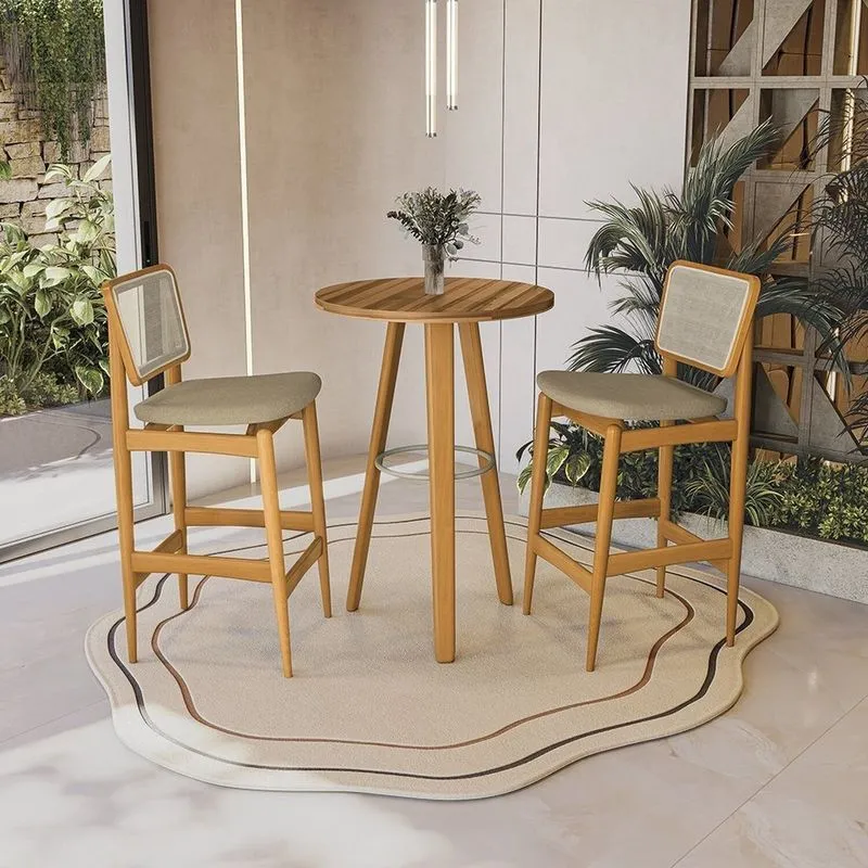 Conjunto Mesa Bistrô E 2 Banquetas Em Madeira Maciça Áurea Madeira/bege
