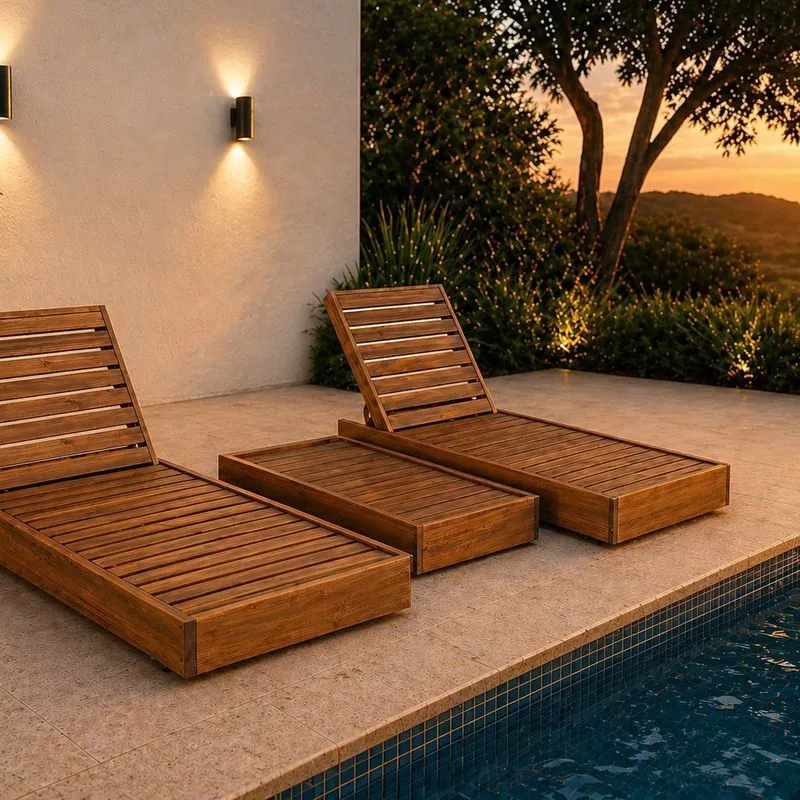 Conjunto 2 Espreguiçadeiras E Mesa De Apoio Rustic Yescasa Nogueira