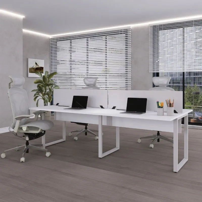 Plataforma De Trabalho Dupla 4 Lugares 200x120cm Linha Corporativa Light Branco