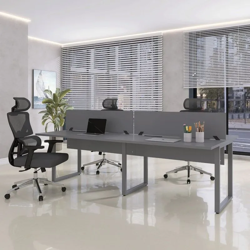 Escrivaninha Plataforma 4 Lugares Aço Linha Corporativa Light 240x120cm Grafito