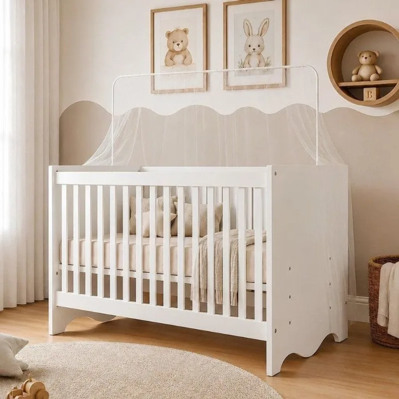 Berço Mini Cama 132,4x72,5cm 100% MDF Lua Branco Branco