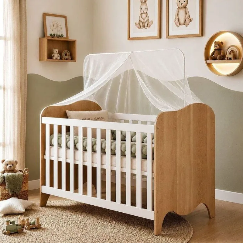 Berço Mini Cama 132,4x72,5 100% MDF Nuvem Branco/Amadeirado Branco Amadeirado