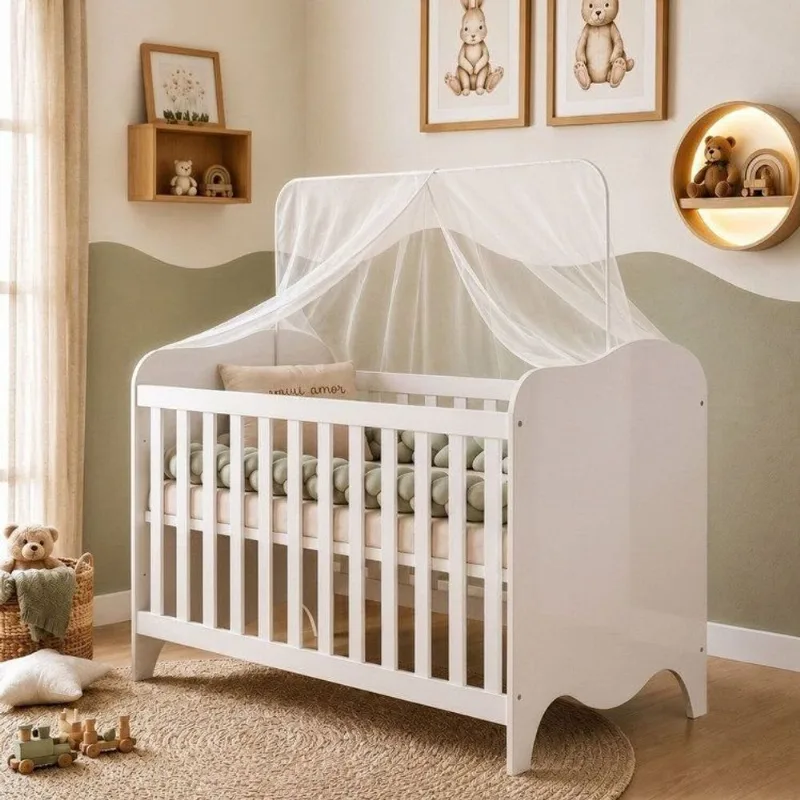 Berço Mini Cama 132,4x72,5 100% MDF Nuvem Branco Branco