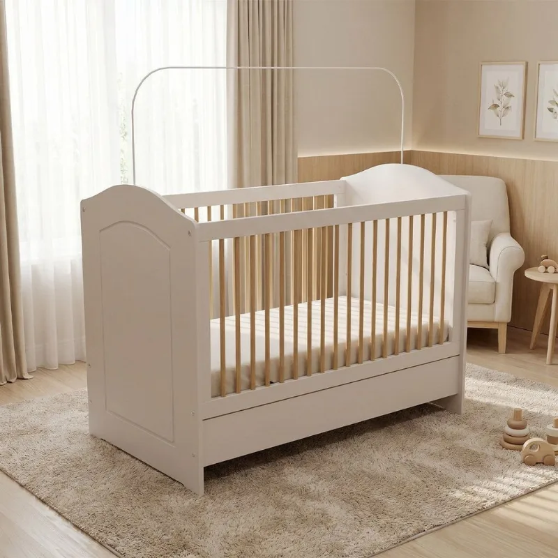 Berço Vira Cama Multifuncional MDF Smile Creme/Carvalho