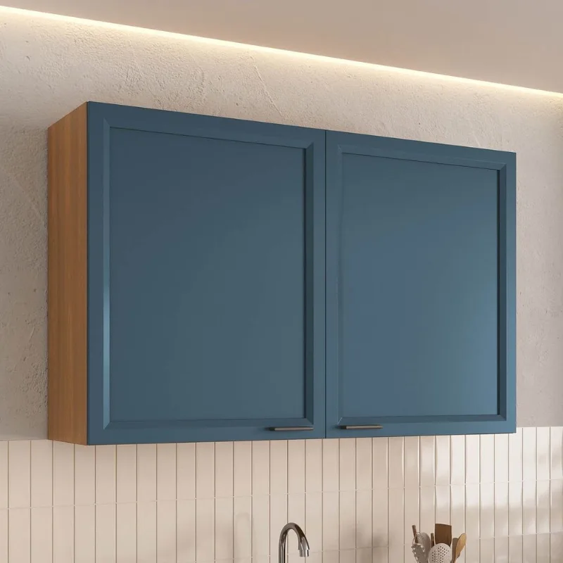Armário Aéreo Planejado Duplo 120cm Soho CabeCasa MadeiraOriginals Freijó/Azul Freijó/Azul