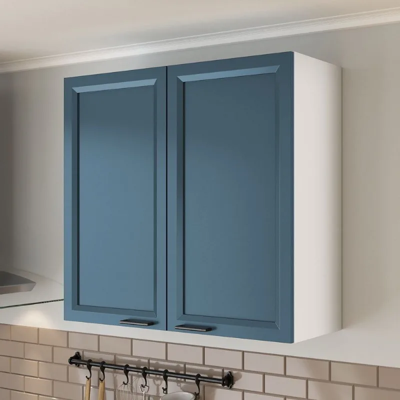 Armário Aéreo Planejado Duplo 80cm Soho CabeCasa MadeiraOriginals Branco/Azul Branco/Azul