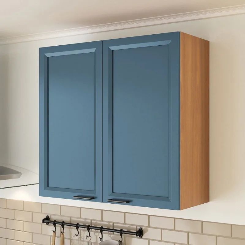Armário Aéreo Planejado Duplo 80cm Soho CabeCasa MadeiraOriginals Freijó/Azul Freijó/Azul