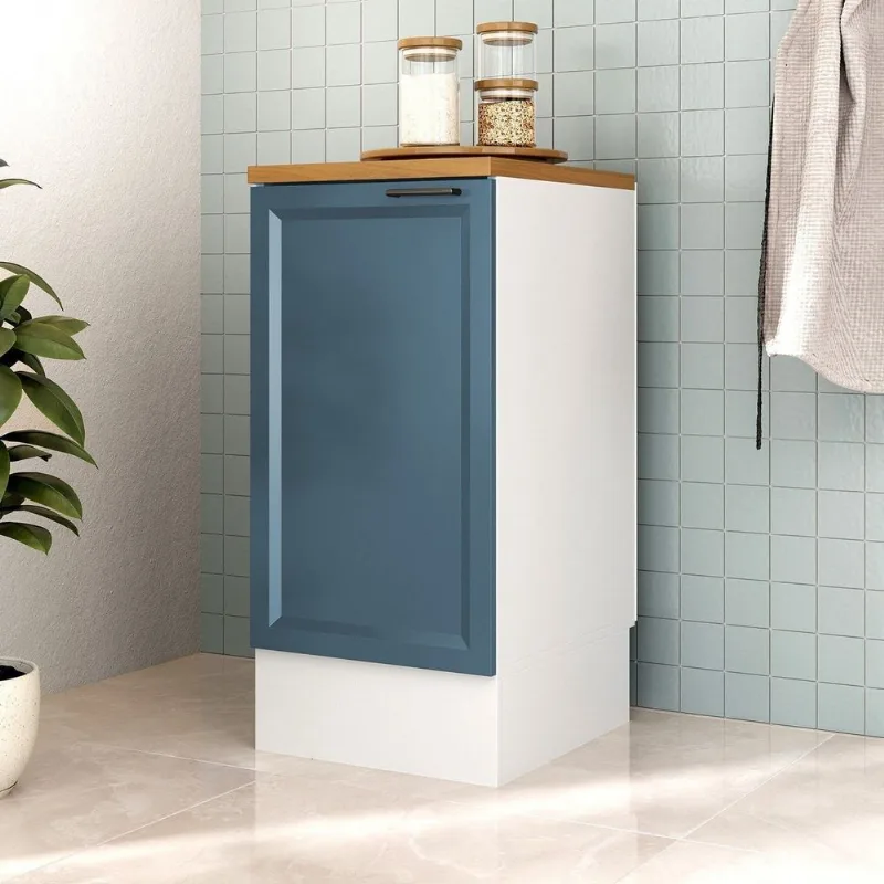 Balcão Planejado 1 Porta 41cm com Tampo Soho CabeCasa MadeiraOriginals Branco/Azul Branco/Azul