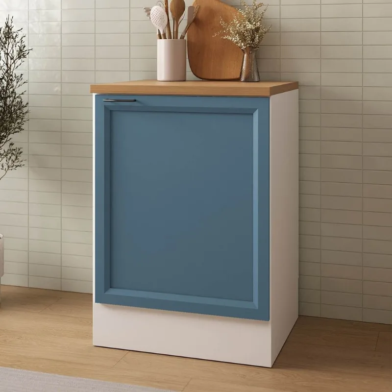 Balcão Planejado 1 Porta 60cm com Tampo Soho CabeCasa MadeiraOriginals Branco/Azul Branco/Azul